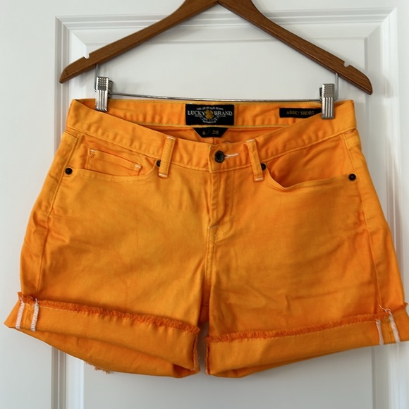 Lucky Brand Abbey Short w Frayed Roll-Up Hems Orange - Picture 1 of 13